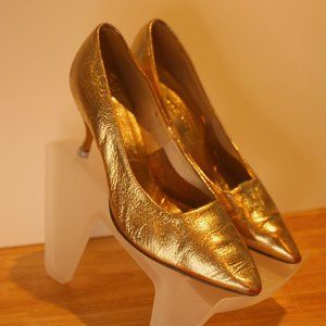 Vintage Gold heels pumps shoes. 50s shiny Mrs. Maisel, mad men, Miss Maisel